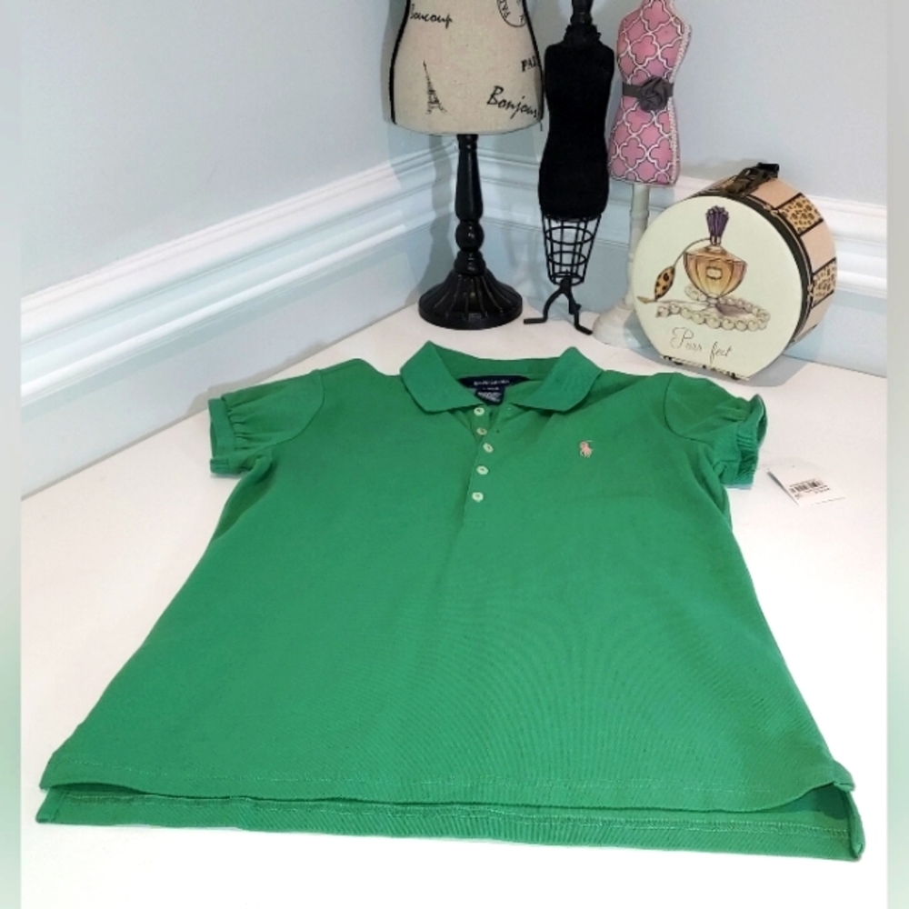 Ralph Lauren Green Collared Partial Button Down Polo NWT